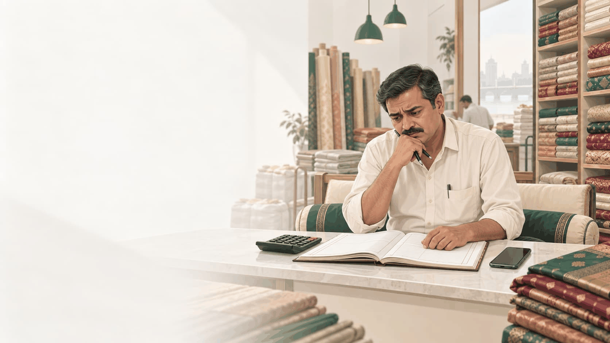 Hisaab dekhte hue pareshan textile trader